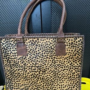 American Darling Leopard Print Tote Bag with Brown Leather Handles